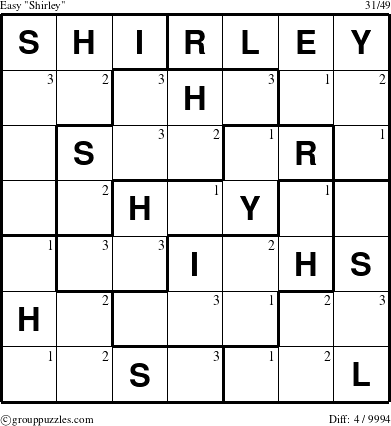 The grouppuzzles.com Easy Shirley puzzle for  with the first 3 steps marked