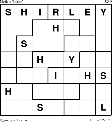 The grouppuzzles.com Medium Shirley puzzle for 