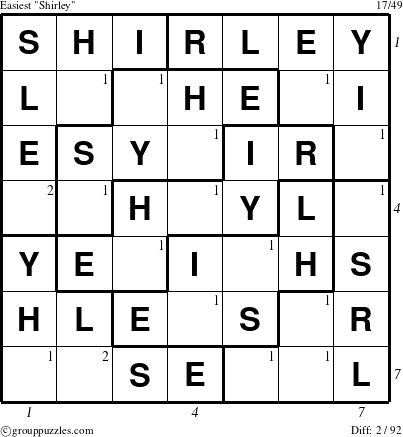 The grouppuzzles.com Easiest Shirley puzzle for , suitable for printing, with all 2 steps marked