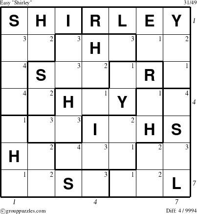 The grouppuzzles.com Easy Shirley puzzle for , suitable for printing, with all 4 steps marked