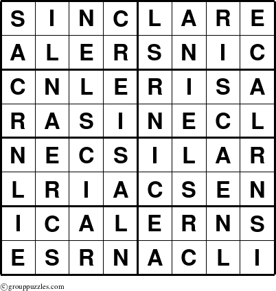 The grouppuzzles.com Answer grid for the Sinclare puzzle for 