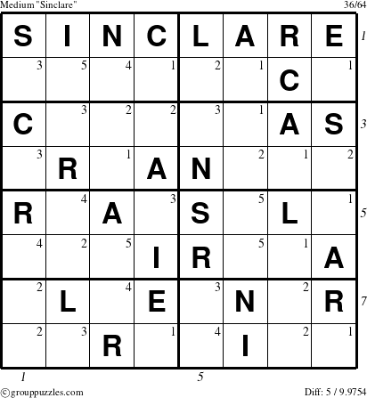 The grouppuzzles.com Medium Sinclare puzzle for , suitable for printing, with all 5 steps marked