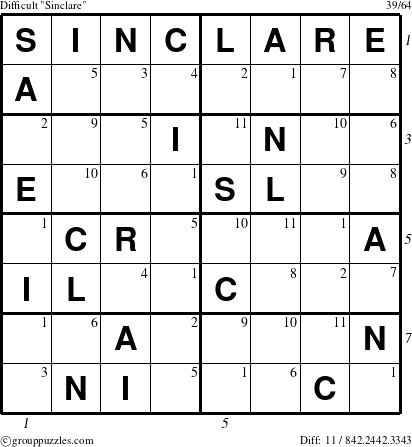 The grouppuzzles.com Difficult Sinclare puzzle for , suitable for printing, with all 11 steps marked