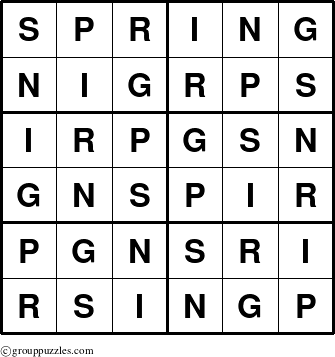 The grouppuzzles.com Answer grid for the Spring puzzle for 