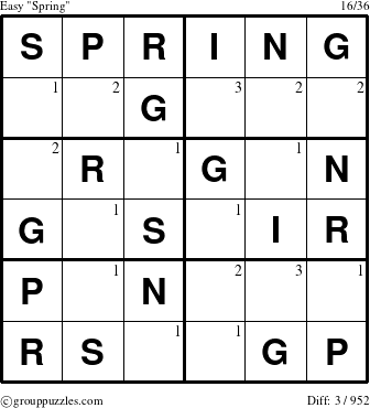 The grouppuzzles.com Easy Spring puzzle for  with the first 3 steps marked