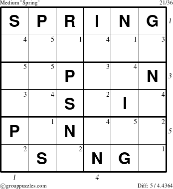 The grouppuzzles.com Medium Spring puzzle for  with all 5 steps marked