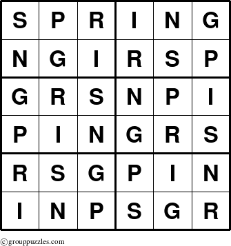 The grouppuzzles.com Answer grid for the Spring puzzle for 