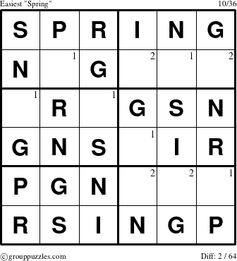 The grouppuzzles.com Easiest Spring puzzle for  with the first 2 steps marked