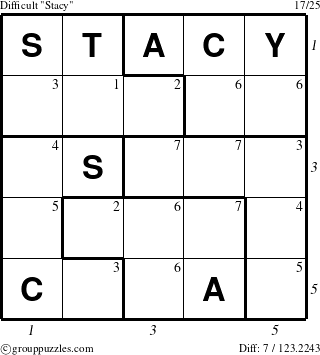 The grouppuzzles.com Difficult Stacy puzzle for  with all 7 steps marked