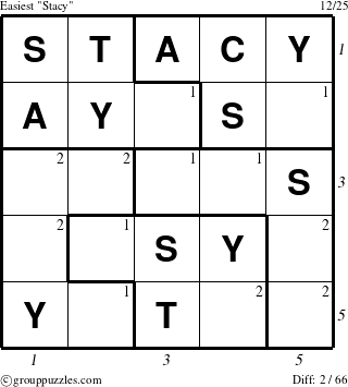The grouppuzzles.com Easiest Stacy puzzle for  with all 2 steps marked
