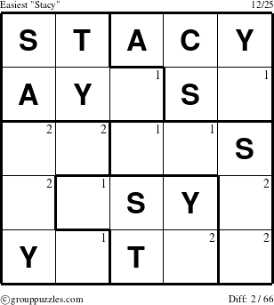 The grouppuzzles.com Easiest Stacy puzzle for  with the first 2 steps marked