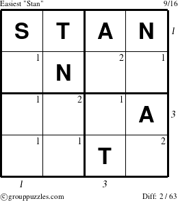 The grouppuzzles.com Easiest Stan puzzle for  with all 2 steps marked