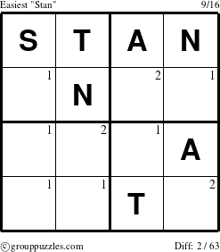 The grouppuzzles.com Easiest Stan puzzle for  with the first 2 steps marked