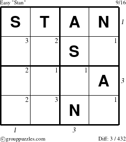 The grouppuzzles.com Easy Stan puzzle for  with all 3 steps marked