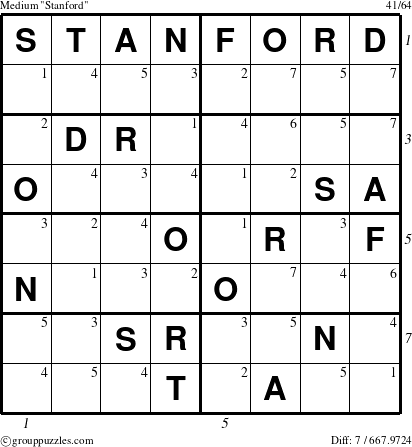 The grouppuzzles.com Medium Stanford puzzle for , suitable for printing, with all 7 steps marked