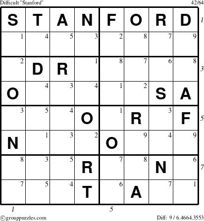 The grouppuzzles.com Difficult Stanford puzzle for , suitable for printing, with all 9 steps marked