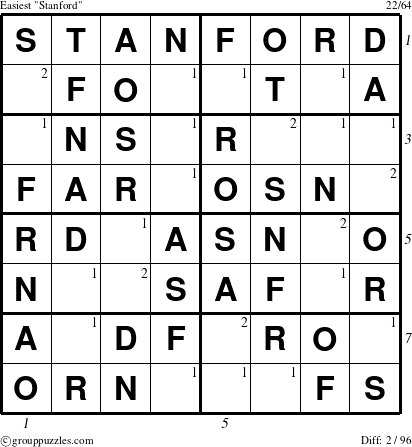 The grouppuzzles.com Easiest Stanford puzzle for , suitable for printing, with all 2 steps marked