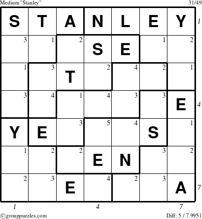 The grouppuzzles.com Medium Stanley puzzle for , suitable for printing, with all 5 steps marked