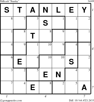 The grouppuzzles.com Difficult Stanley puzzle for , suitable for printing, with all 10 steps marked