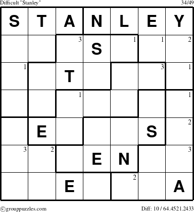 The grouppuzzles.com Difficult Stanley puzzle for  with the first 3 steps marked