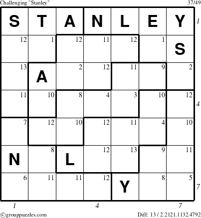 The grouppuzzles.com Challenging Stanley puzzle for , suitable for printing, with all 13 steps marked