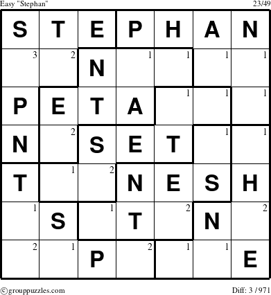 The grouppuzzles.com Easy Stephan puzzle for  with the first 3 steps marked