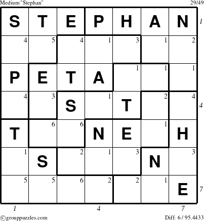 The grouppuzzles.com Medium Stephan puzzle for  with all 6 steps marked