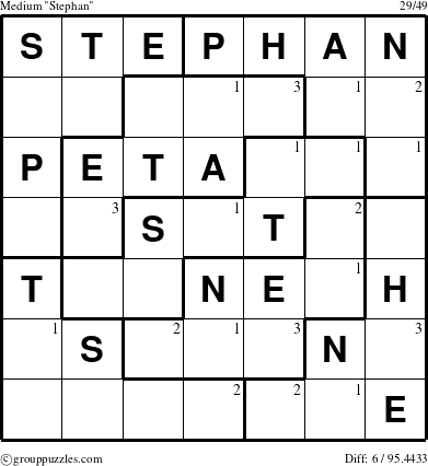 The grouppuzzles.com Medium Stephan puzzle for  with the first 3 steps marked
