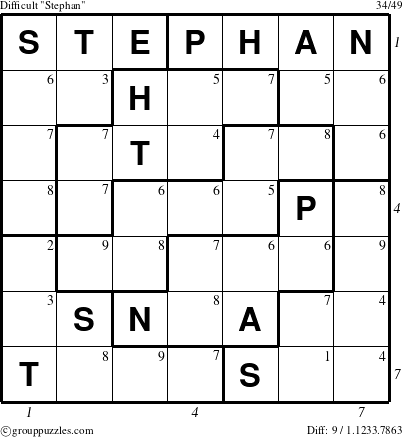 The grouppuzzles.com Difficult Stephan puzzle for , suitable for printing, with all 9 steps marked