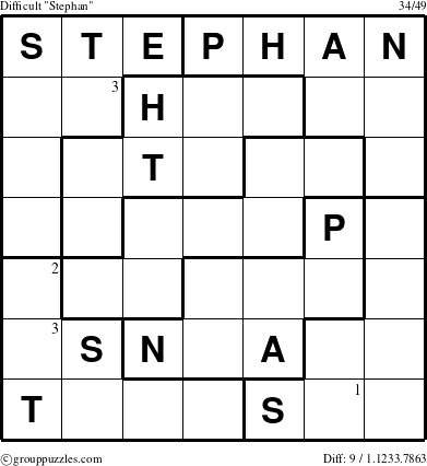 The grouppuzzles.com Difficult Stephan puzzle for  with the first 3 steps marked