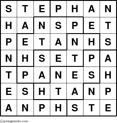 The grouppuzzles.com Answer grid for the Stephan puzzle for 