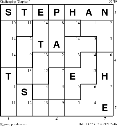 The grouppuzzles.com Challenging Stephan puzzle for  with all 14 steps marked