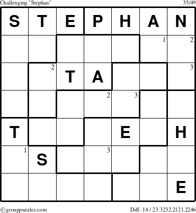 The grouppuzzles.com Challenging Stephan puzzle for  with the first 3 steps marked