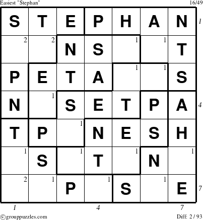 The grouppuzzles.com Easiest Stephan puzzle for  with all 2 steps marked