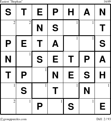The grouppuzzles.com Easiest Stephan puzzle for  with the first 2 steps marked