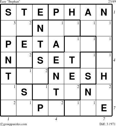 The grouppuzzles.com Easy Stephan puzzle for , suitable for printing, with all 3 steps marked