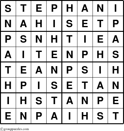 The grouppuzzles.com Answer grid for the Stephani puzzle for 