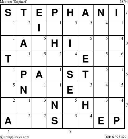 The grouppuzzles.com Medium Stephani puzzle for  with all 6 steps marked