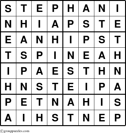 The grouppuzzles.com Answer grid for the Stephani puzzle for 