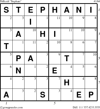 The grouppuzzles.com Difficult Stephani puzzle for  with all 11 steps marked