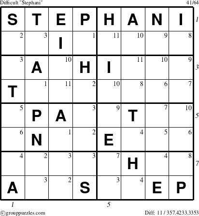 The grouppuzzles.com Difficult Stephani puzzle for , suitable for printing, with all 11 steps marked