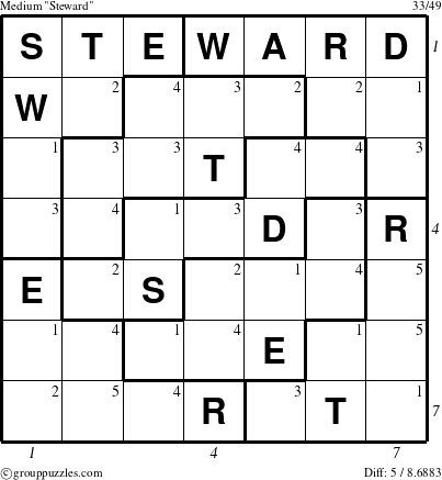 The grouppuzzles.com Medium Steward puzzle for , suitable for printing, with all 5 steps marked