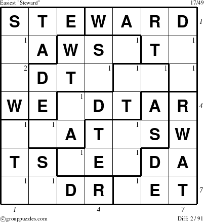 The grouppuzzles.com Easiest Steward puzzle for , suitable for printing, with all 2 steps marked