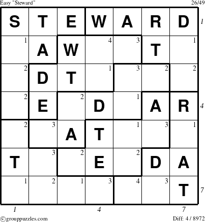 The grouppuzzles.com Easy Steward puzzle for , suitable for printing, with all 4 steps marked