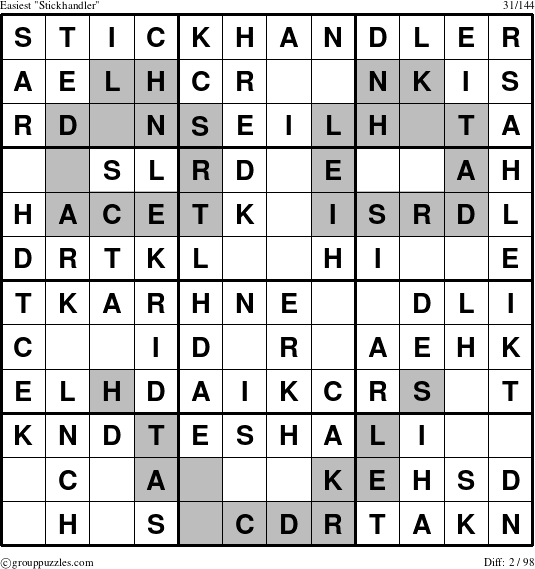 The grouppuzzles.com Easiest Stickhandler puzzle for 