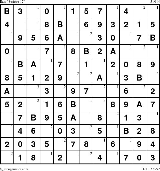 The grouppuzzles.com Easy Sudoku-12 puzzle for  with the first 3 steps marked