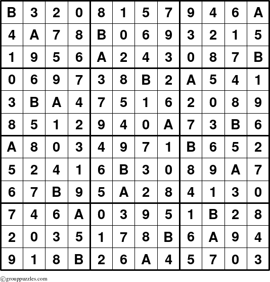 The grouppuzzles.com Answer grid for the Sudoku-12 puzzle for 