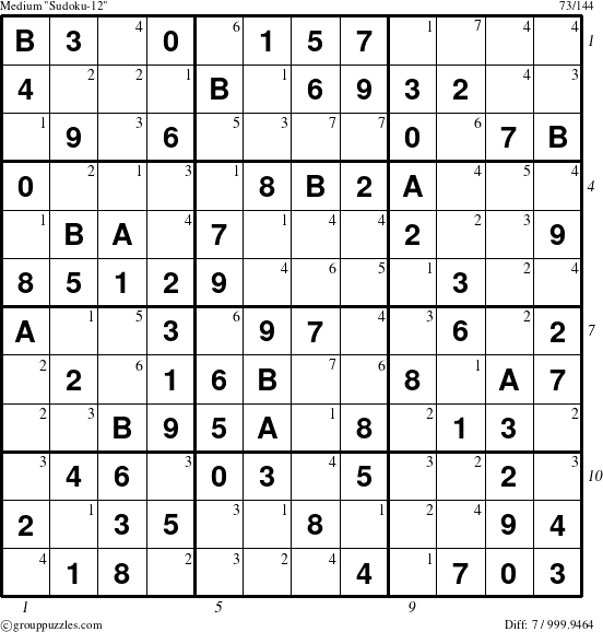 The grouppuzzles.com Medium Sudoku-12 puzzle for , suitable for printing, with all 7 steps marked