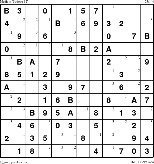 The grouppuzzles.com Medium Sudoku-12 puzzle for  with the first 3 steps marked