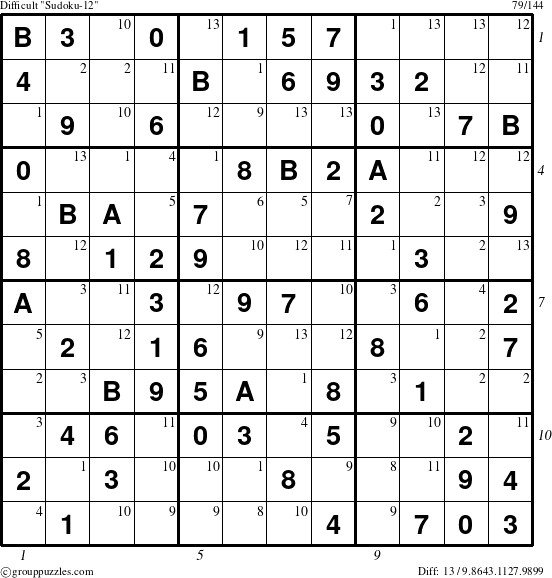 The grouppuzzles.com Difficult Sudoku-12 puzzle for  with all 13 steps marked